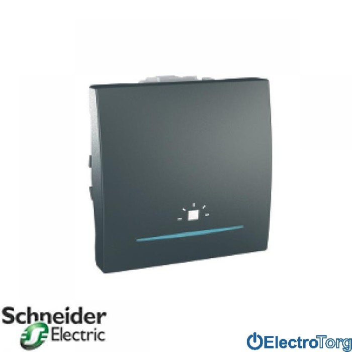 Выключатель кнопочный с символом лампы и подсветкой графитовый Unica Schneider