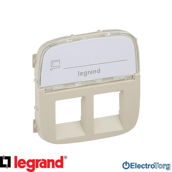 купить купить Лицевая панель телефонной+компьютерной RJ11+RJ45 розетки с полем для текста слоновая кость Valena ALLURE Legrand  