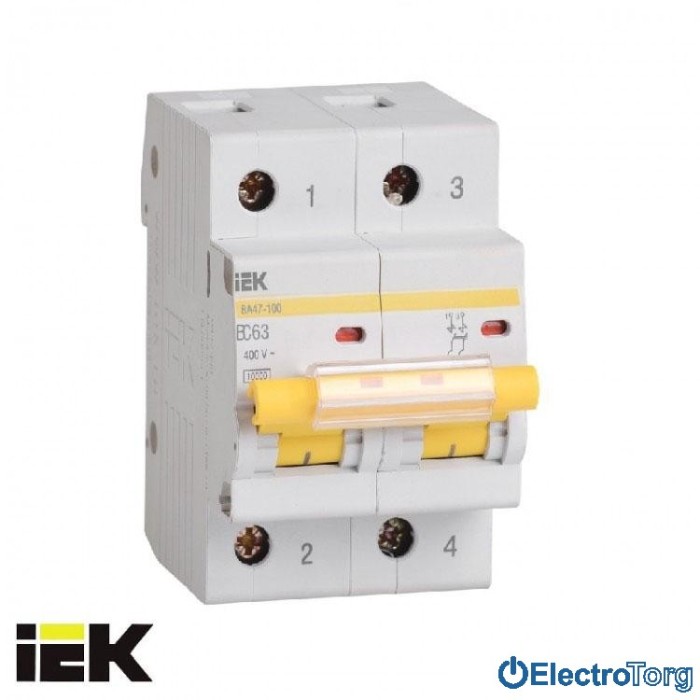 купить купить Автоматический выключатель ВА47-100 2P 10кА С 50A ИЭК(IEK)  