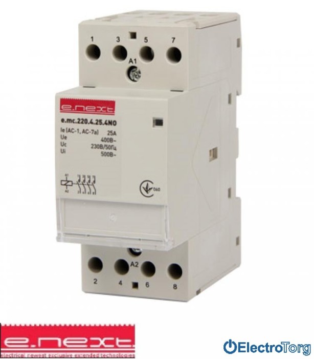 купить купить Модульный контактор e.mc.220.4.25.4NO, 4р, 25А, 4NO, 220 В E.NEXT(Енекст)  