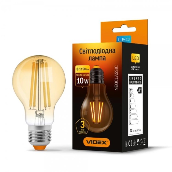 купить купить LED лампа Filament A60FA 10W E27 2200K бронза VIDEX  