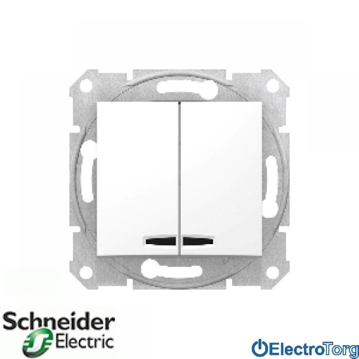 Выключатель 2-клавишный 10AX с подсветкой белый Sedna Schneider Electric (Шнайдер Электрик)