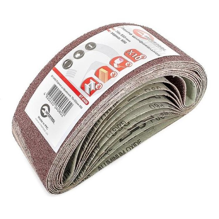 купить купить Лента шлифовальная 75x533 мм, зерно 60, уп. 10 шт. INTERTOOL BT-0406  