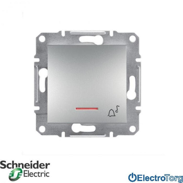 Выключатель кнопочный с подсветкой и символом &amp;quot;звонок&amp;quot; алюминий Asfora Schneider Electric (Шнайдер Электрик)
