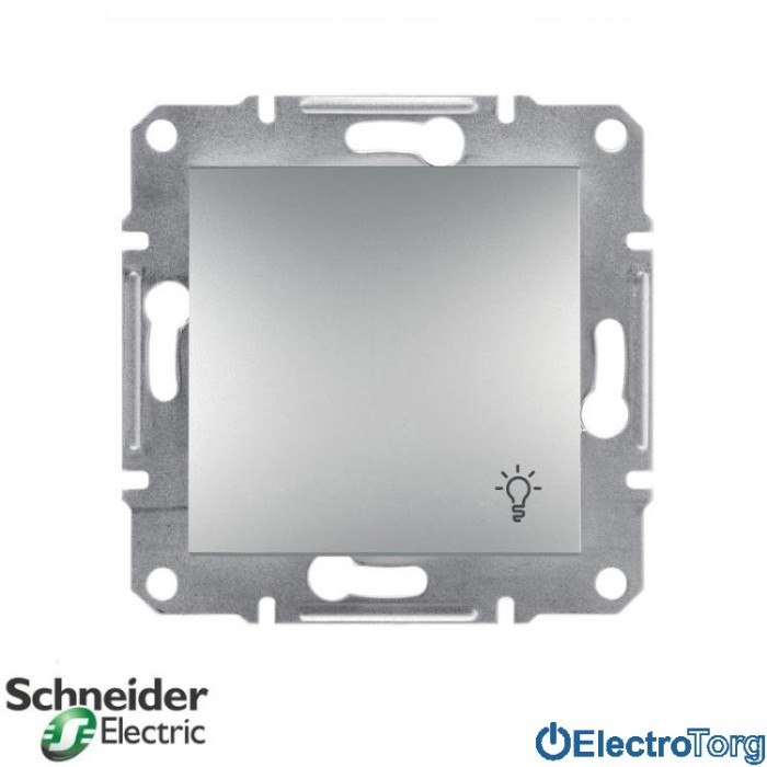 Выключатель кнопочный с символом &amp;quot;свет&amp;quot; алюминий Asfora Schneider Electric (Шнайдер Электрик)
