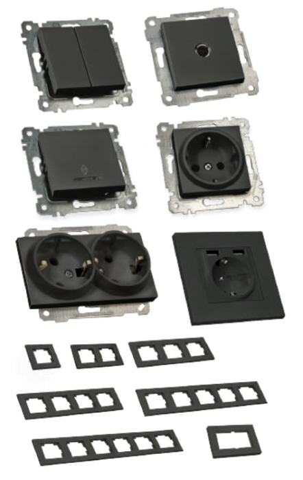 Рамка горизонтальна п'ятимісна RITA, Mutlusan,  чорний, (2220 800 1584)