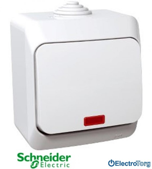 купить купить Выключатель одноклавишный с подсветкой 16A IP44 белый Cedar Plus Schneider Electric (Шнайдер Электрик)  