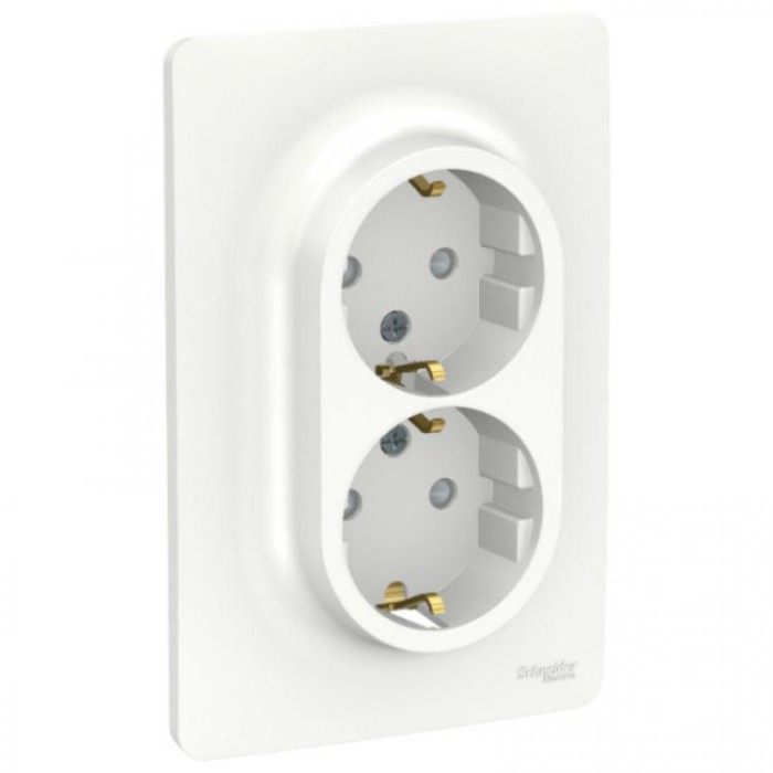 купить купить Розетка двойная с з/к шторки винтовой зажим белый Unica New Schneider Electric (Шнайдер Электрик)  