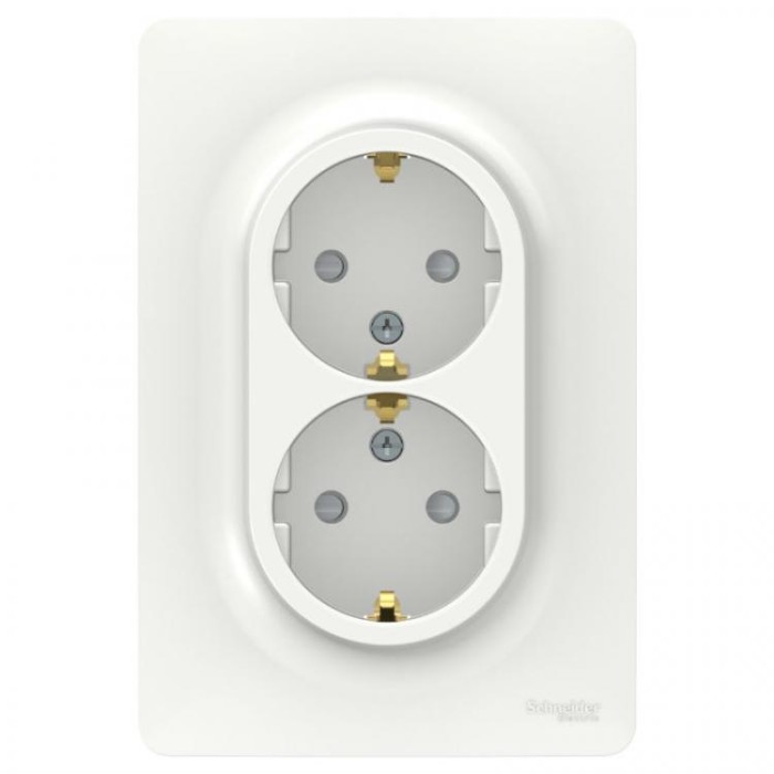 купить купить Розетка двойная с з/к шторки винтовой зажим белый Unica New Schneider Electric (Шнайдер Электрик)  