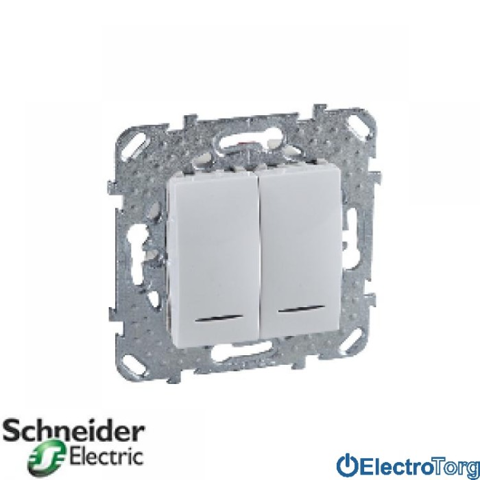 Переключатель (проходной выключатель) 2-клавишный с индикатором 10AX белый Unica Schneider