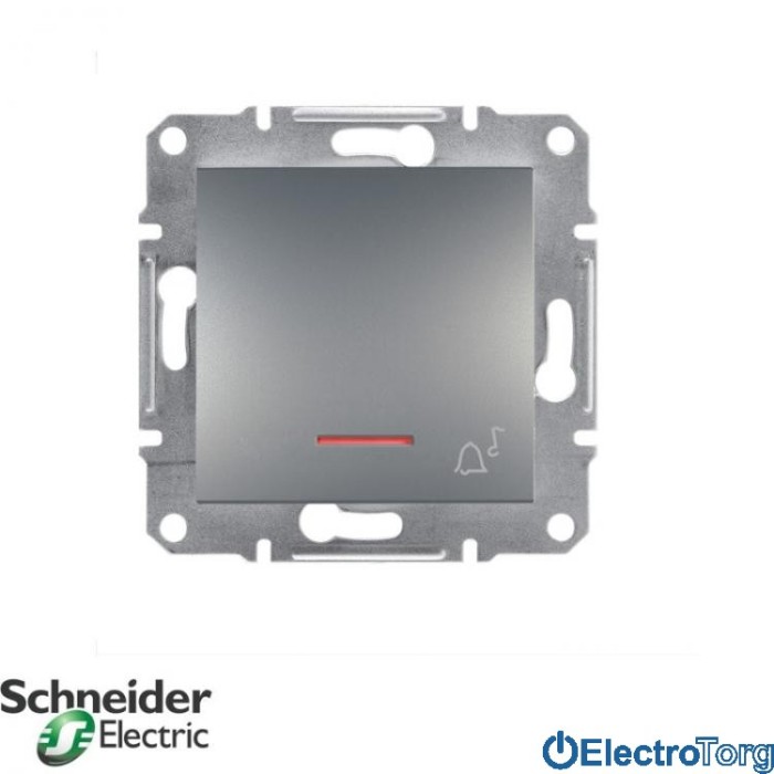 Выключатель кнопочный с подсветкой и символом &amp;quot;звонок&amp;quot; сталь Asfora Schneider Electric (Шнайдер Электрик)