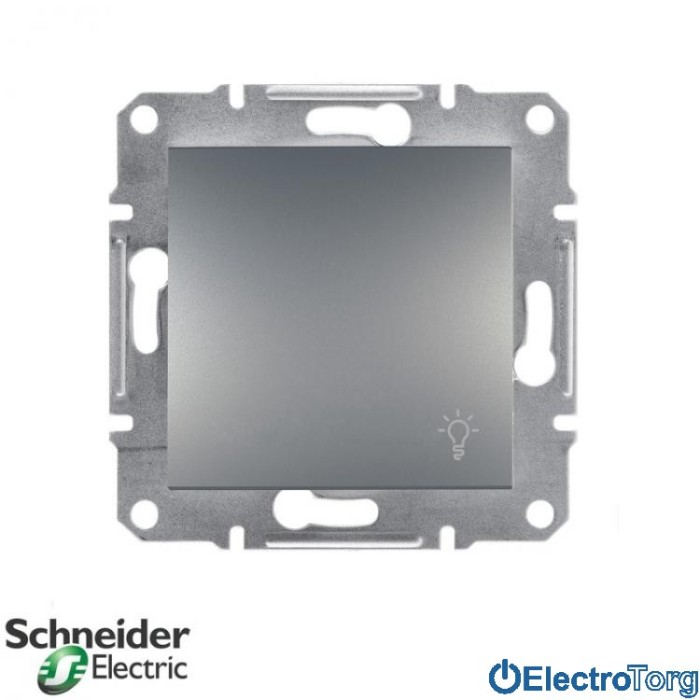 Выключатель кнопочный с символом &amp;quot;свет&amp;quot; сталь Asfora Schneider Electric (Шнайдер Электрик)