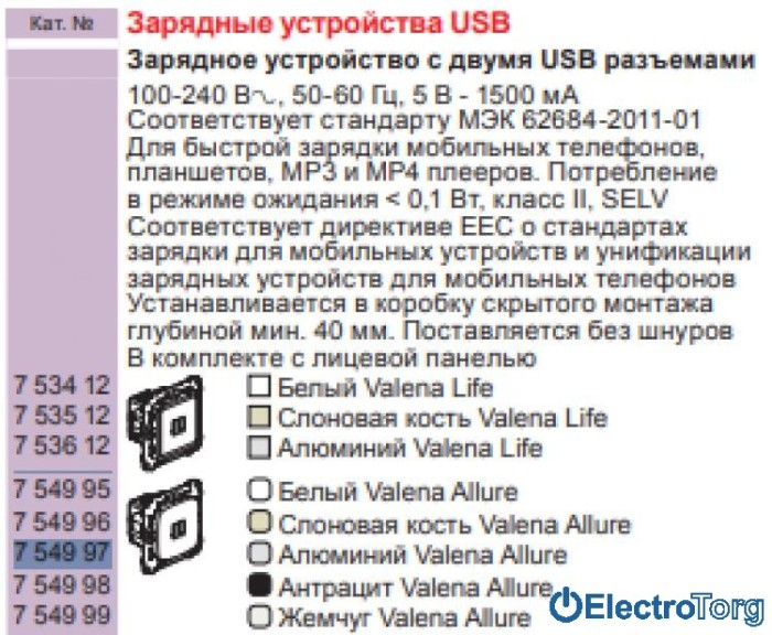 купить купить Механизм розетки USB двойной для зарядки алюминиевый Valena ALLURE Legrand  