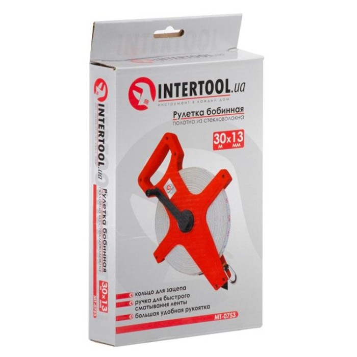 купить купить Рулетка геодезическая с полотном из стекловолокна 30 м*13 мм INTERTOOL MT-0753  