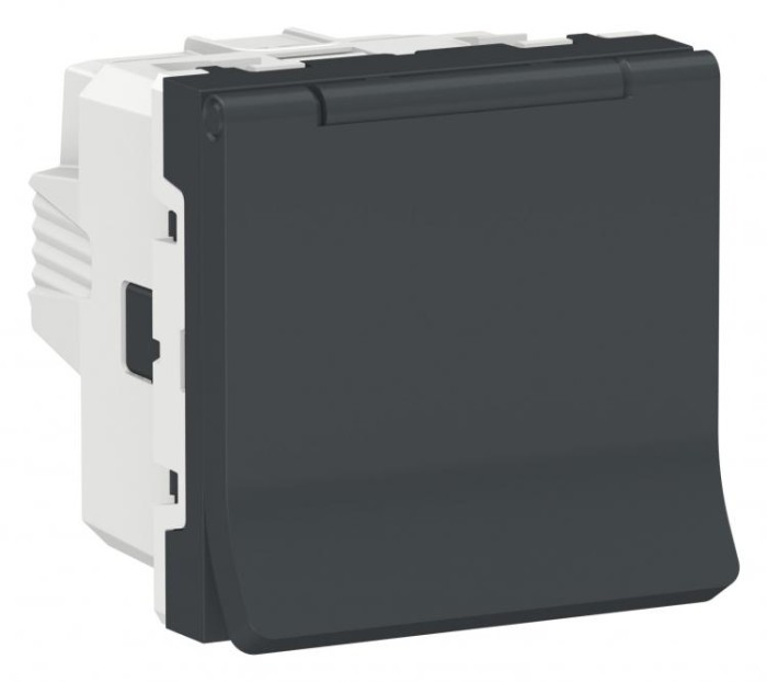 купить купить Розетка с з/к шторки крышка 16А винтовой зажим антрацит Unica New Schneider Electric (Шнайдер Электрик)  