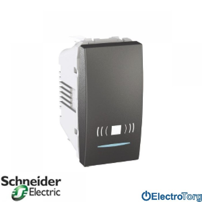 Кнопочный выключатель с символом звонка и подсветкой графитовый Unica Schneider