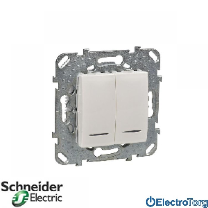 Переключатель (проходной выключатель) 2-клавишный с индикатором 10AX бежевый Unica Schneider