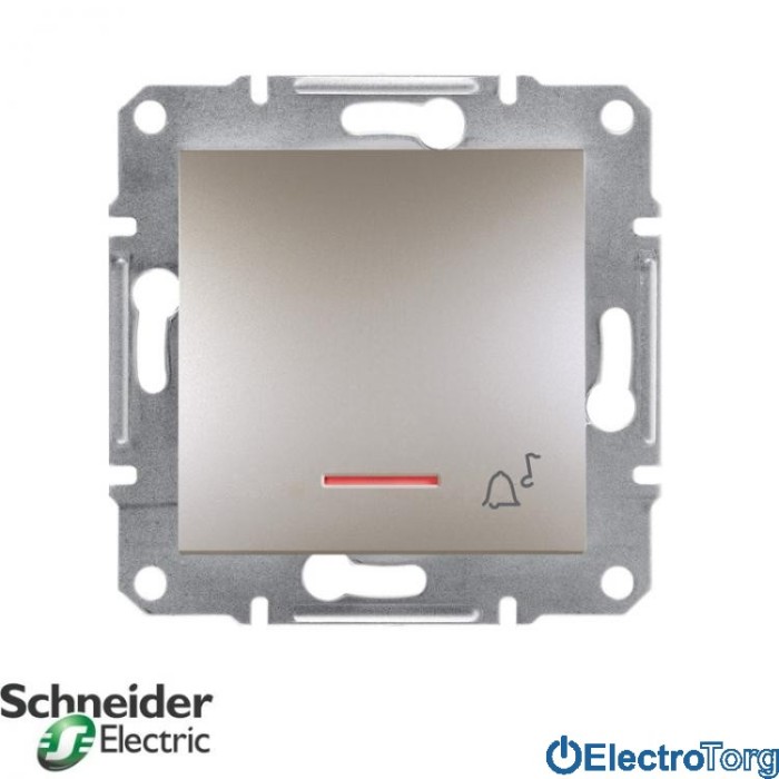 Выключатель кнопочный с подсветкой и символом &amp;quot;звонок&amp;quot; бронза Asfora Schneider Electric (Шнайдер Электрик)