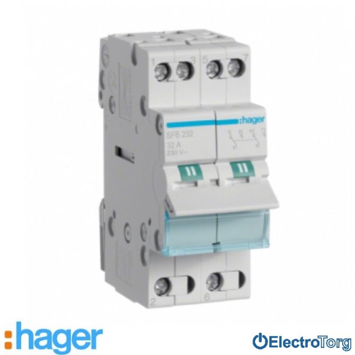купить купить Переключатель I-0-II с общим выводом снизу 2 полюса 32А 230W SFB232 Hager  