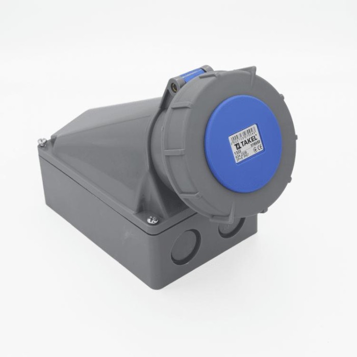 Розетка стаціонарна зовнішня 1332 63А 220В 2Р+Е IP67 Argent TAKEL