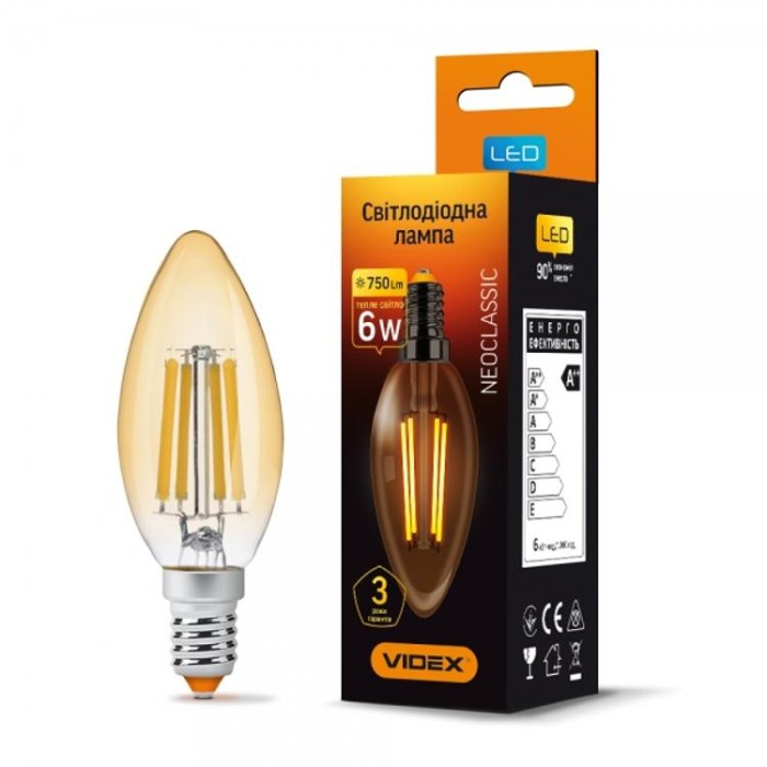 купить купить LED лампа Filament C37FA 6W E14 2200K бронза VIDEX  