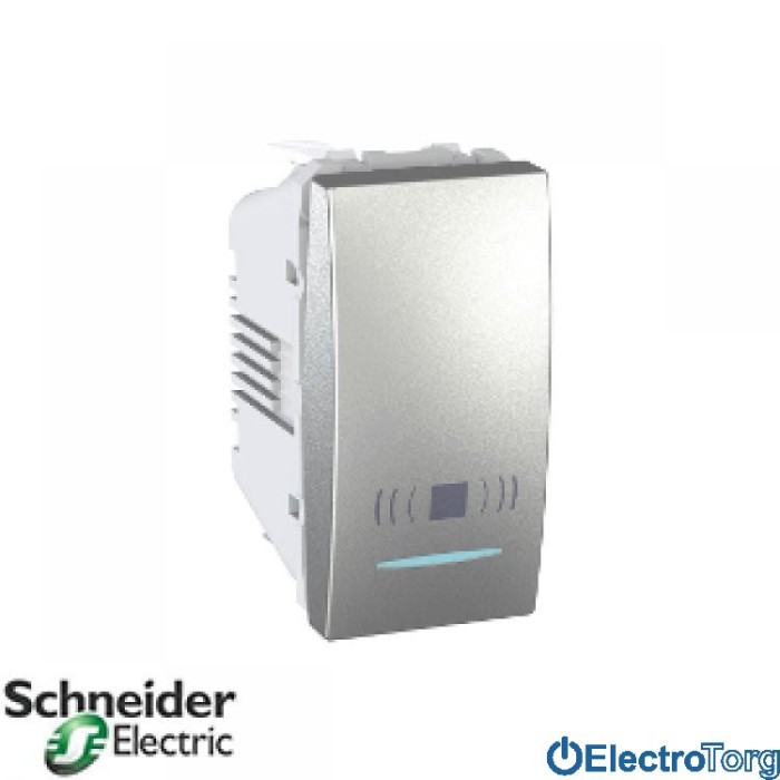 Кнопочный выключатель с символом звонка и подсветкой алюминиевый Unica Schneider