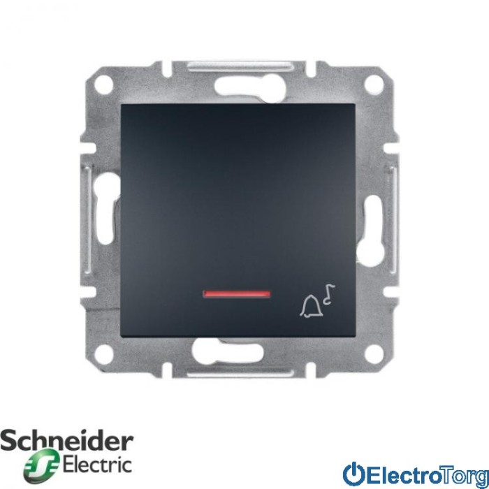 Выключатель кнопочный с подсветкой и символом &amp;quot;звонок&amp;quot; антрацит Asfora Schneider Electric (Шнайдер Электрик)