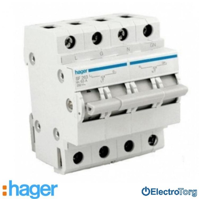 купить купить Переключатель ввода резерва 2 полюса 63A 250W 1+N SF263 Hager  