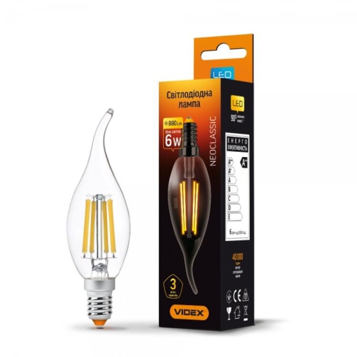 купить купить LED лампа Filament C37Ft 6W E14 4100K VIDEX  