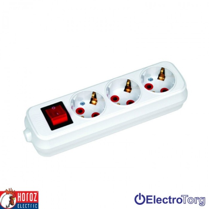 купить купить Удлинитель 3 гнезда с/з и кнопкой (шнур 2 метра) Horoz Electric  
