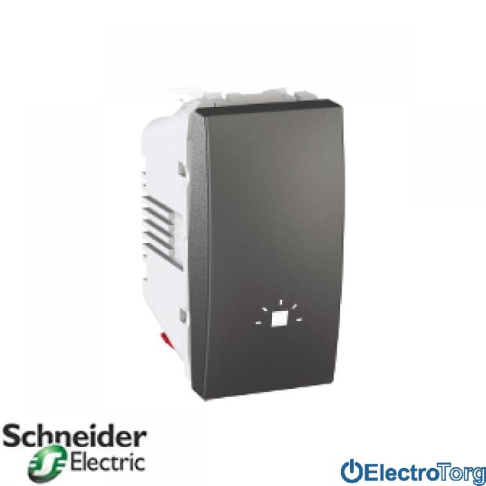 Кнопочный выключатель с символом лампы графитовый Unica Schneider