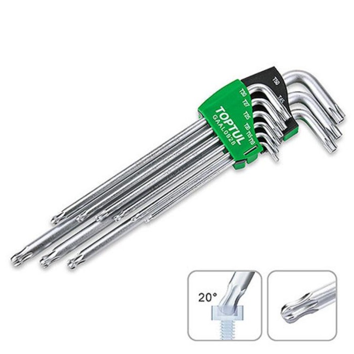 купить купить Набор ключей TORX Г-обр. T10-T50 TOPTUL 9ед. супердлинных с отверстием и шаром GAAL0928  