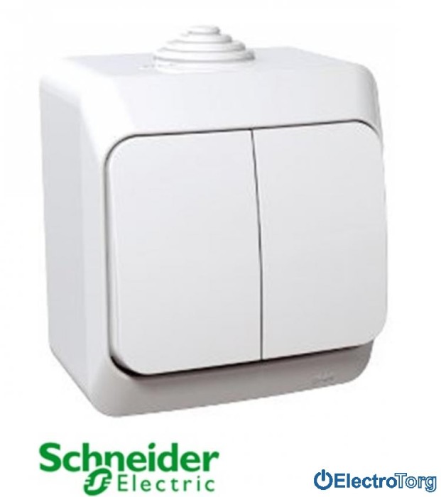 купить купить Выключатель двухклавишный 16A IP44 белый Cedar Plus Schneider Electric (Шнайдер Электрик)  