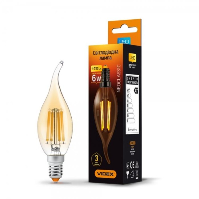 купить купить LED лампа Filament C37FtA 6W E14 2200K бронза VIDEX  