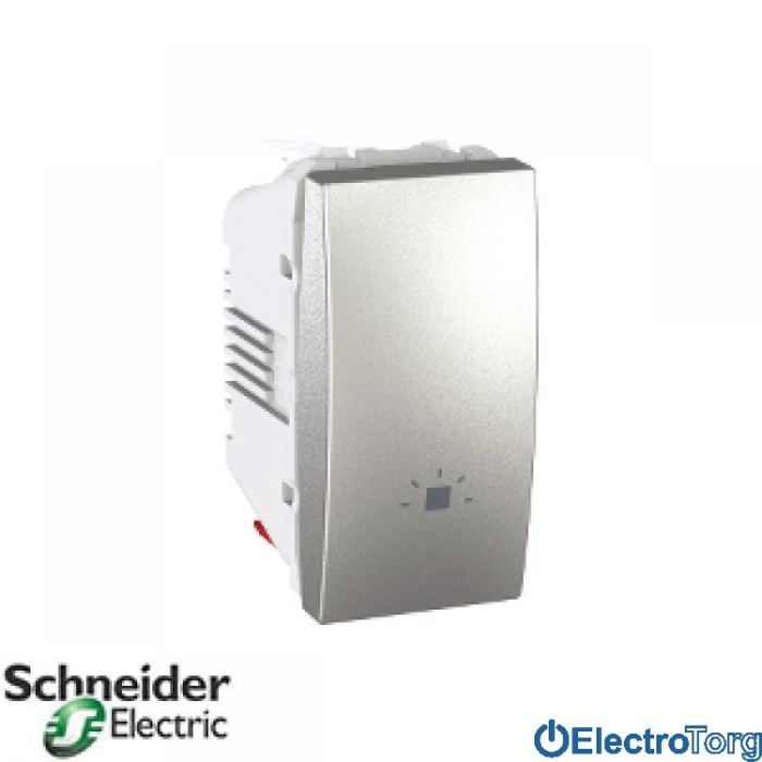 Кнопочный выключатель с символом лампы алюминиевый Unica Schneider