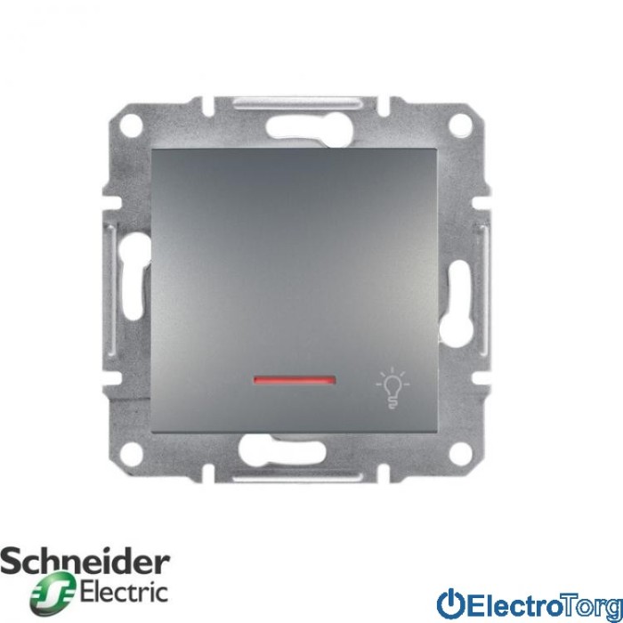 Выключатель кнопочный одноклавишный с подсветкой и символом  &amp;quot;свет&amp;quot; сталь Asfora Schneider Electric (Шнайдер Электрик)