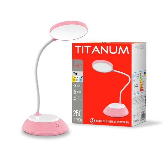купить купить LED лампа настiльна з акумулятором TITANUM TLTF-022P 7W 3000-6500K USB рожева  