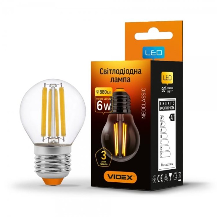 купить купить LED лампа Filament G45F 6W E27 3000K VIDEX  