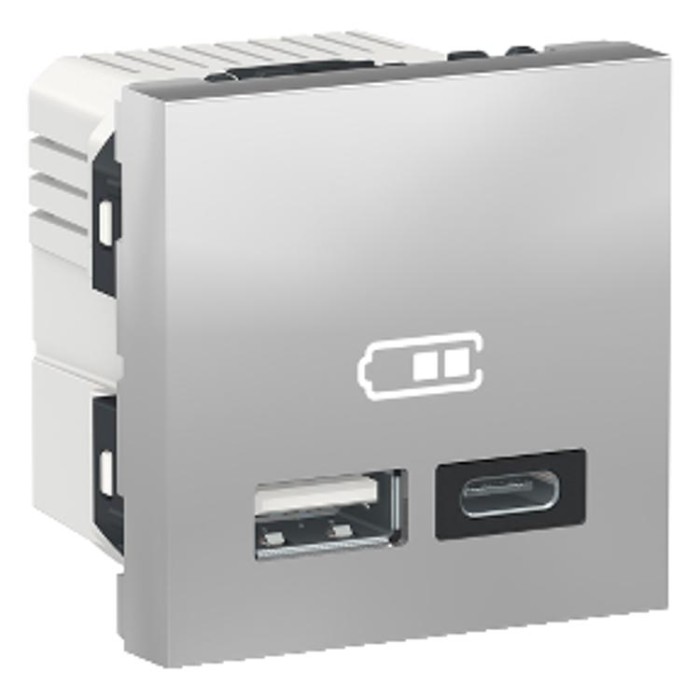 купить купить Двойная USB розетка A+C алюминий Unica New Schneider Electric (Шнайдер Электрик)  