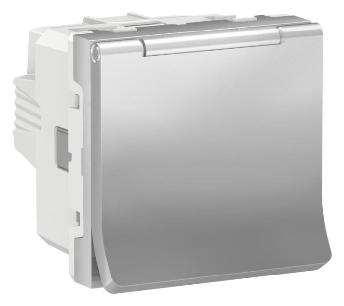 купить купить Розетка с з/к шторки крышка 16А винтовой зажим алюминий Unica New Schneider Electric (Шнайдер Электрик)  