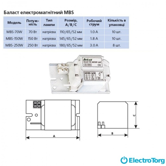 купить купить Балласт электромагнитный MBS-250W натриевый Delux  