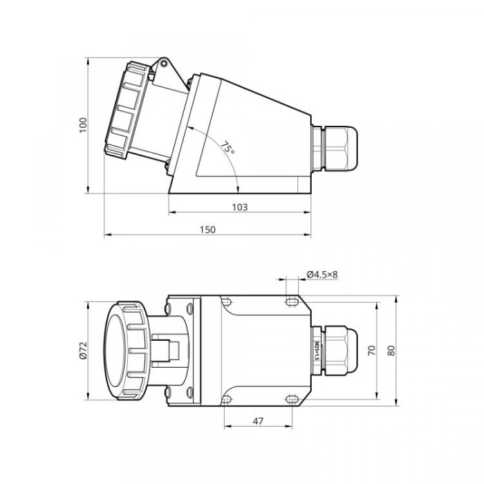 Розетка стаціонарна зовнішня 1132 16А 220В 2Р+Е IP67 Argent TAKEL