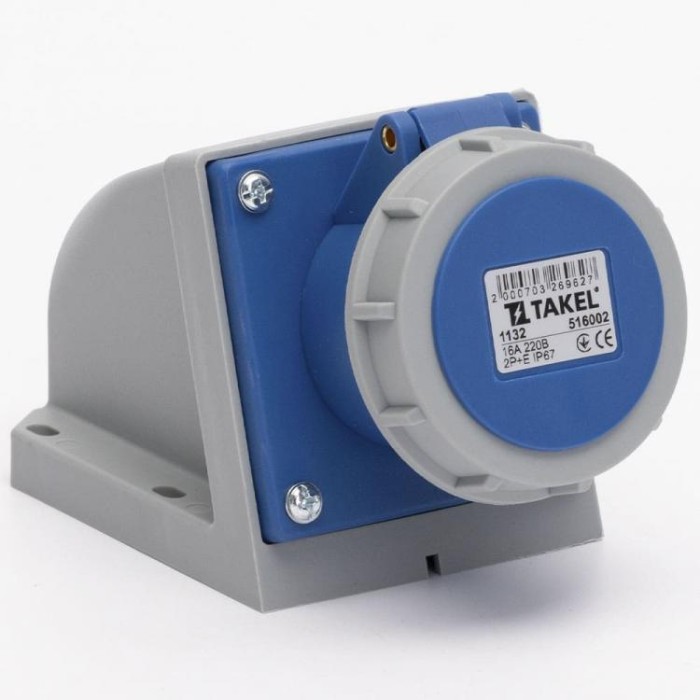 Розетка стаціонарна зовнішня 1132 16А 220В 2Р+Е IP67 Argent TAKEL