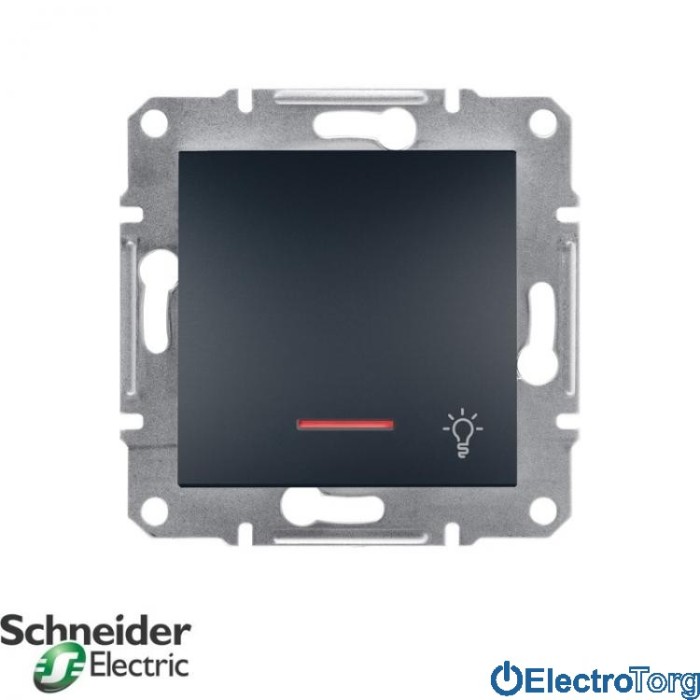 Выключатель кнопочный одноклавишный с подсветкой и символом  &amp;quot;свет&amp;quot; антрацит Asfora Schneider Electric (Шнайдер Электрик)
