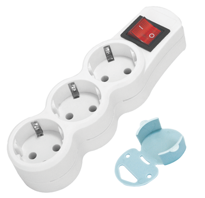 Колодка з/з, 3 гнізда, з вимикачем, 10А, MARSO