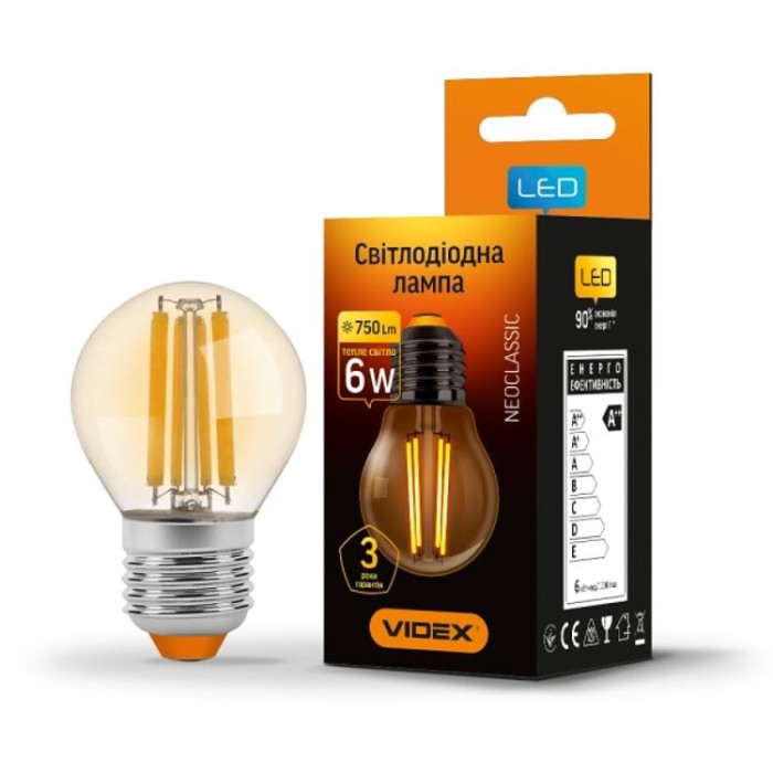 купить купить LED лампа Filament G45FA 6W E27 2200K бронза VIDEX  