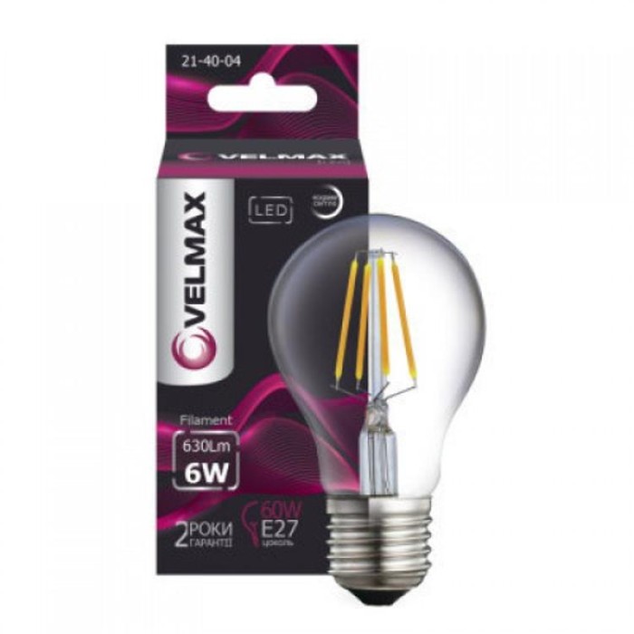 купить купить LED лампа V-Filament-Amber-G45, 6W, E27, 2500K, 600Lm VELMAX  