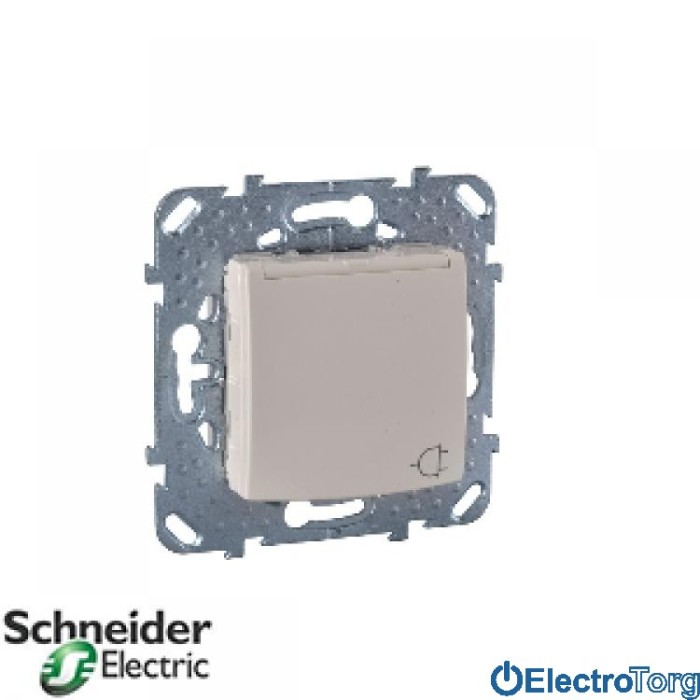 Розетка с заземлением с защитной крышкой со шторками 16А слоновая кость  с монт. рамкой  Unica Schneider