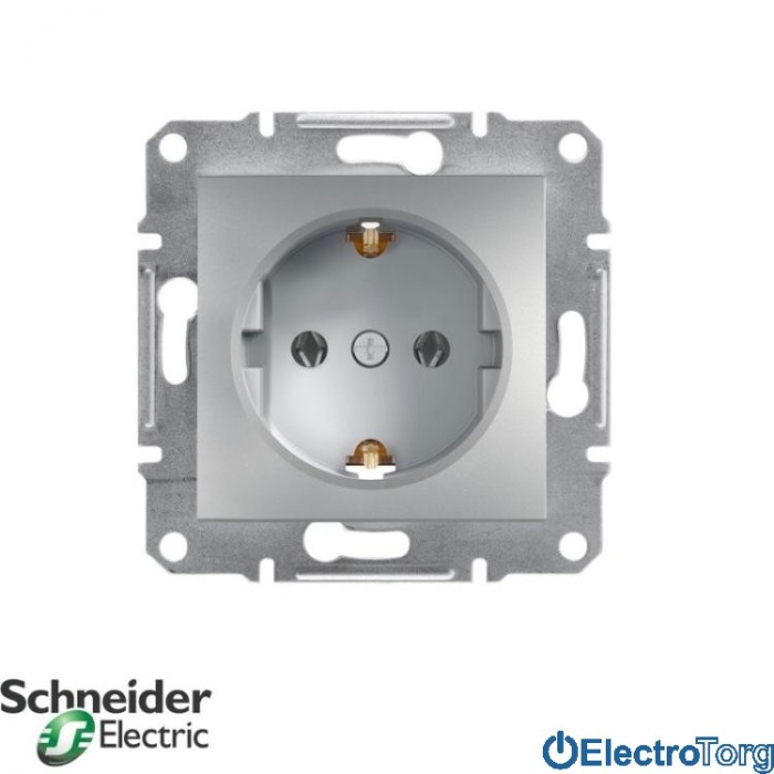 Розетка с заземлением одинарная алюминий Asfora Schneider Electric (Шнайдер Электрик)