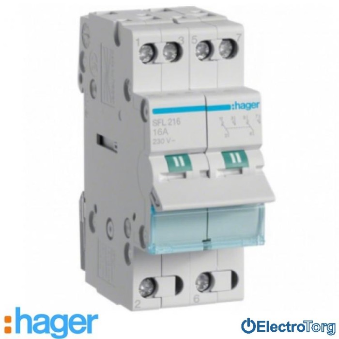 купить купить Переключатель I-II 2 полюса 16А 230W с общим выводом снизу SFL216 Hager  